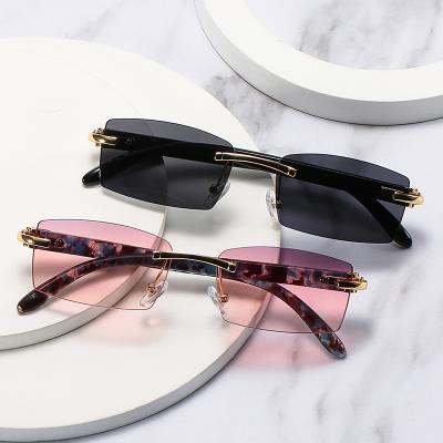 China Fashion Sunglasses Printing Rimless Sunglasses 2021 Square Frameless Women's Shades Temple Fashionable Small Shades for sale