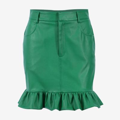 China Breathable Short Skirt With Mushroom For Women PU Niche Green Leather Skirt Women for sale