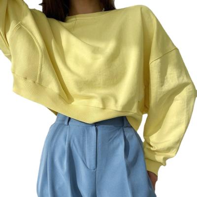 China Anti-Wrinkle Sweater Long Sleeve Short Yarn Yellow Casual Sports Style Simple Women's Clothing for sale