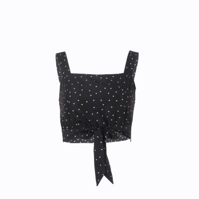 China QUICK DRY Black Small Polka Dot Slim Fit Vest Short Sleeveless Top With Umbilical Straps For Women for sale