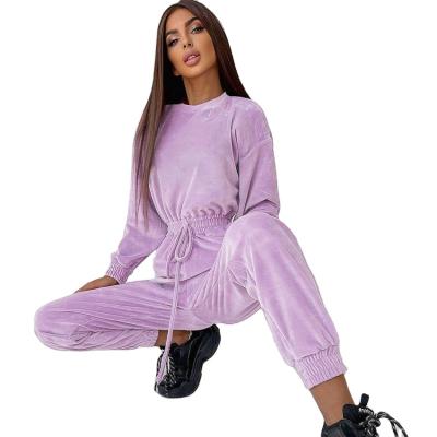 China High waist anti-pilling women crew neck streetwear bow jogger velvet hose pants overalls for sale