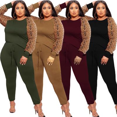 China Viable Leopard Sweater Women Leopard Stitching Long Sleeve 2 Piece T-Shirt Plus Size Sweatshirt Costume for sale