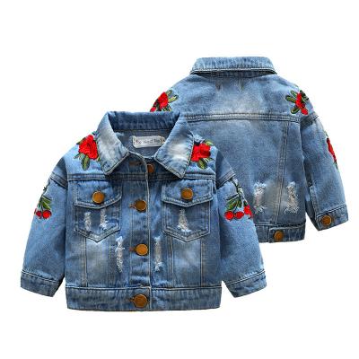 China New Autumn Korean Loose Girls' Motorcycle Denim Jacket Anti-Shrink With Rose Embroidery for sale