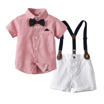 China New Antibacterial Boys' Suit For Spring And Summer With Striped Shirt And Suspender Shorts Wrapped Pants for sale