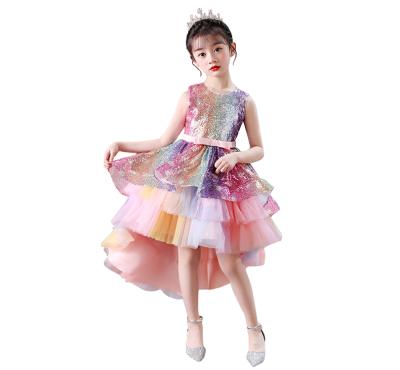 China Sweet Style Children's Summer Dress Tail Princess Dress Pink Girl for sale