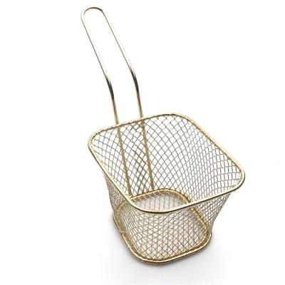 China Viable Promotion Gifts Creative Gold Color Square Shape Frying Baskets Mini Frying Basket for sale