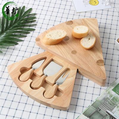 China Wooden Box Cheese Box Viable Triangle Shape With 3 Cheese Knives Cheese Set for sale