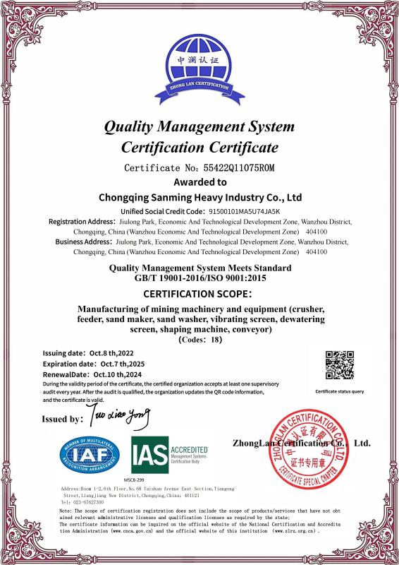 ISO 9001 - Chongqing Sanming Heavy Industry Co., Ltd.