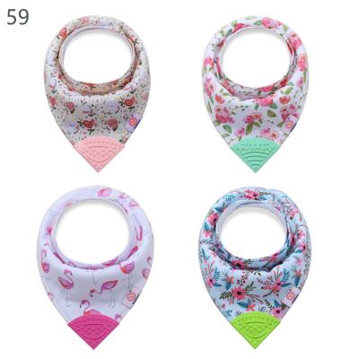 China New Antibacterial Baby Teething Bibs with Attached BPA Free Silicone Teether Toy Corner, 100% Cotton Absorbe Organic Toddler Bandana Drool Bibs for sale