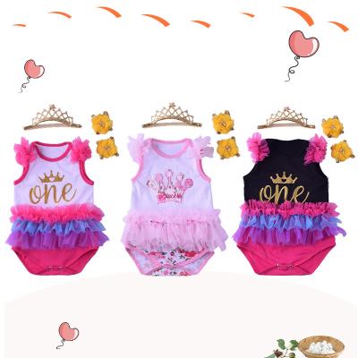 China Infant Romper Newborn Playsuit Princess Jumpsuit Ruffles Sleeveless Summer Baby Clothes With Headband Wrist Band Outfits for sale