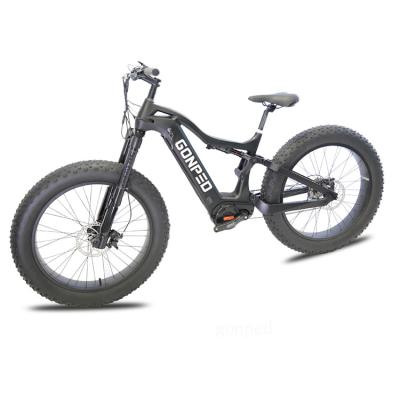 China 26 inch Bafang mid motor lithium electric mountain bike cross country carbon fiber frame double shock absorption bike for sale