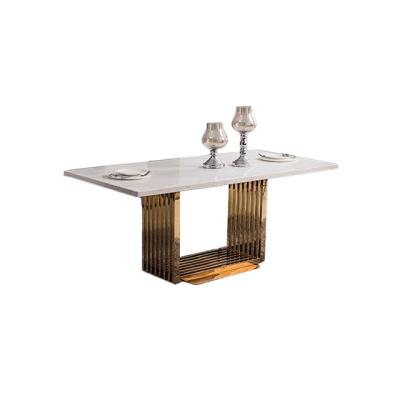 China Luxury simple modern marble nordic gold marble restaurant fashion long DINING ROOM TABLE light dining room table champagne champagne for sale