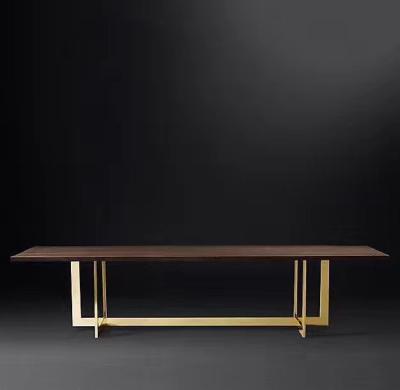 China Table light design furniture luxury European style dining table gold leg with metal stainless steel for living room for sale