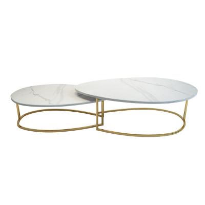 China Morden coffee table gold stainless steel round table living room furniture marble top modern coffee table set for sale