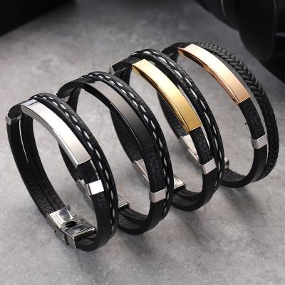 China CLASSIC fashion inspired black engraved bracelet leather stainless steel bracelets for men Kimter-Q274FZ for sale