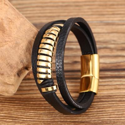 China CLASSIC Men's Multilayer Fashion Accessories PU Leather Bangle Bracelet Handmade Unisex Kimter-Q289FZ for sale