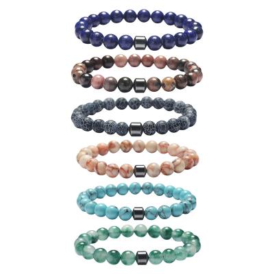 China Custom Hyperbola Support Healing Stone Beads Bracelet Natural Gemstone Beaded Magnetic Hematite Charm Bracelet for sale