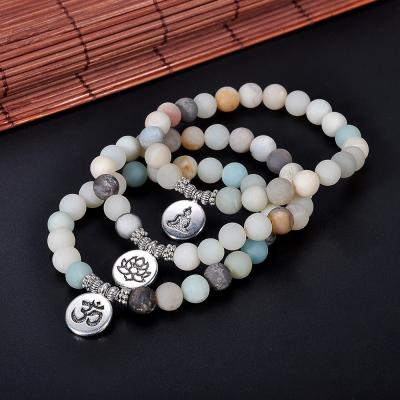 China Kimter 8mm CLASSIC Yoga Stretch Natural Stone Gemstone Healing Mala Bead Bracelet for sale