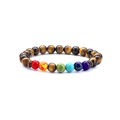 China Natural Stone Bead Bracelet 8mm CLASSIC Hot Yoga Healing Amethyst Amazon 7 Chakra Stone Bracelet for sale