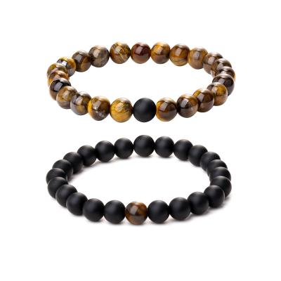 China CLASSIC Natural Stone Men Kimter Yoga Beaded Bracelet Women 8mm Tiger Eye Beads Couple Yinyang for sale