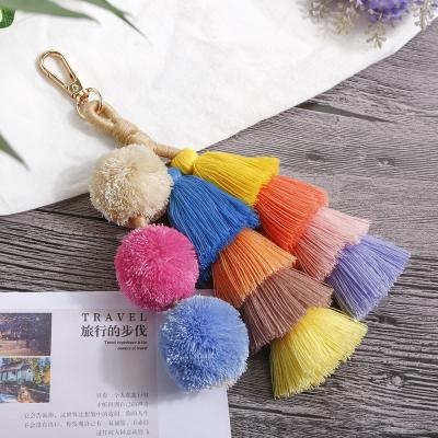 China Faux Fur/Alloy Fashion Tassel Key Chain Bohemian Women Layered Colorful Boho Pom Pom Tassels Bag Charm Key Chain Kimter-A128Z for sale