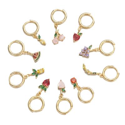 China BOHEMIA Tiny Zircon Dangle Earrings Banana Fruit Small Circle Earring Women Shape Mini Pendant Stud Kimter-A13Z for sale