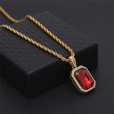 China Hip Hop Diamond Pendant Necklace Square Gem Crystal Necklaces Jewelry Men Women Hiphop Fashion Chain Gifts Kimter-P5FA for sale