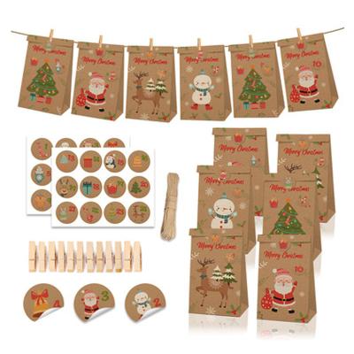 China Chirstmas Decor Waterproof Brown Paper Bag Xmas Snowman Elk Christmas Tree Candy Christmas Fruit Paper Gift Box for sale