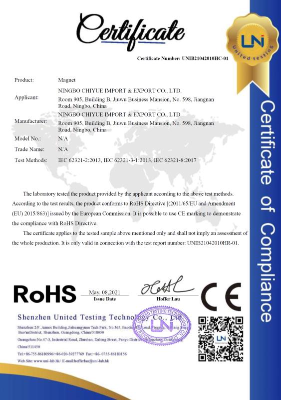 RoHS - Ningbo Chiyue Import & Export Co., Ltd.