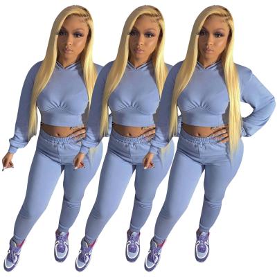 China Women's 2Pcs Casual Jogging Suits Anti-UV Anti-UV Tracksuit For Women Solid Color Tracksuits Hoodies Pants Pants Set for sale