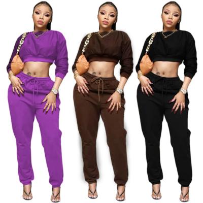 China 2021 Fashion Winter Sportswear Anti-UV Anti-UV Women 2 Piece Set Casual Crop Jogger Pants Sports Equipments Tracksuit Sweatshirt+Sweatpants for sale