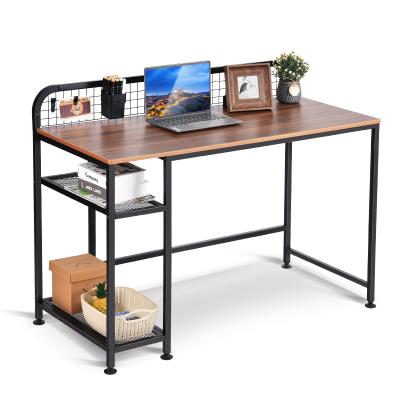 China Foldable Study Table Computer Desk Shelves Modern Metal Frame Laptop PC Writing Table Studio Computer Desks Wood For Home Office for sale