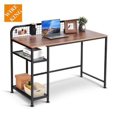 China Foldable Study Table Computer Desk Shelves Modern Metal Frame Laptop PC Writing Table Wood Studio From Home Office Computer Desks for sale