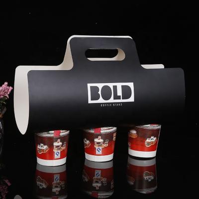 China Recyclable Corrugated Paper Cup Holder Racks Packaging 3 Cup Holder Tea Bubble Custome Cups for sale