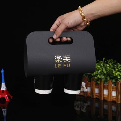 China Recyclable Take Out Paper Bags For Milk Tea, Cup Holder Mug Carrier 22oz Coffee Takeaway Cup Holder for sale