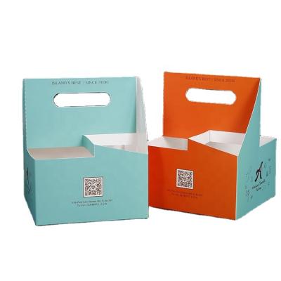 China Recyclable Disposable Kraft Paper Cup Holder Cup Carrier With Handle For 4 Cups for sale