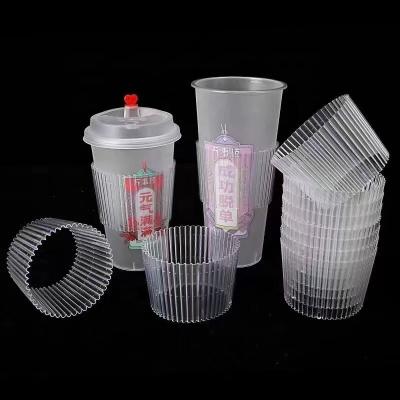 China Recycled Materials Coffee Cup Holder Plastic Cup Sleeve Anti Scalding Adjustment 90mm Transparent Cups for sale