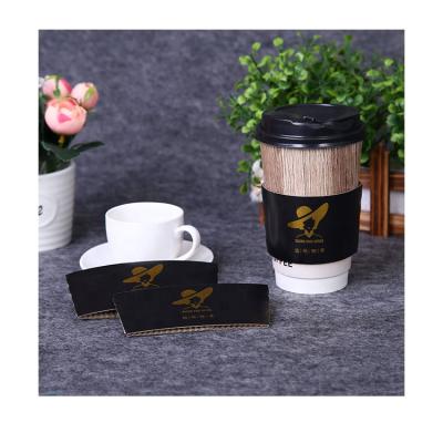 China Recycled Materials Black Coffee Cup Sleeve With Gold Foil Logo Custom Printed Paper Cup Sleeve for sale