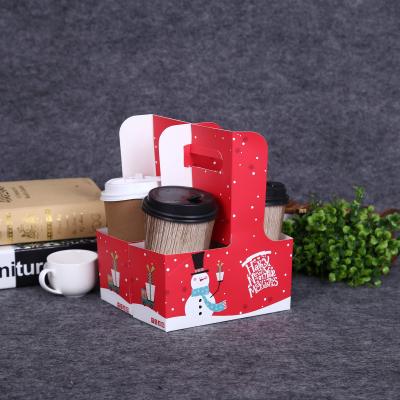 China Recyclable paper printed bubble tea cup paper cup holder cardbaord paper cup carrier for sale