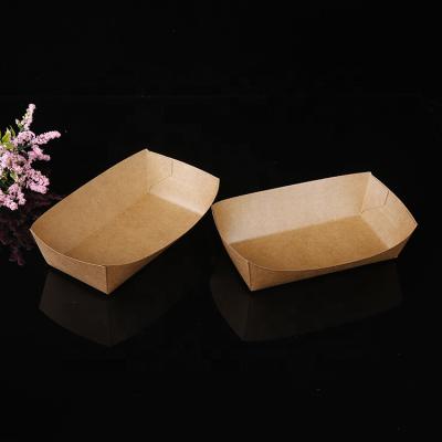 China Brown Kraft Paper Disposable Food Ship Tray Snack Box Paper Food Box for sale