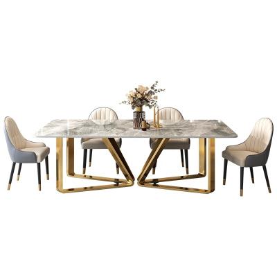 China (Other) adjustable luxury restaurant furniture manufacturer directly supply modern stainless steel frame marble table table set for sale