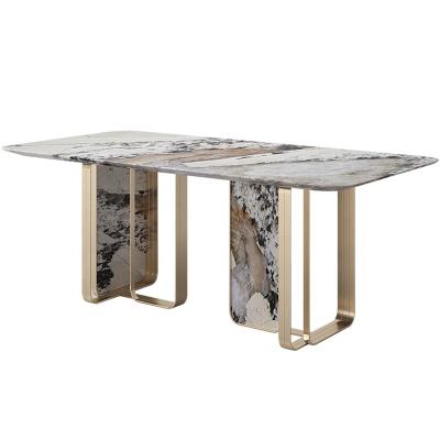 China Factory wholesale (other) high-end factory adjustable customized gold stainless steel frame marble tables and chairs modern rectangular restaurant for sale