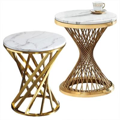 China (Other) Excellent Quality Hot Selling Modern Gold Metal Adjustable X-base Round Coffee Table Marble Top Set for sale