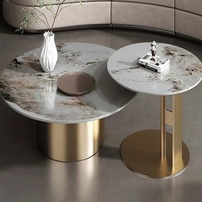 China New Style Manufacturer Supply Gold Rock Beam Adjustable Center Top Plate Living Room Italian Luxury Round Coffee Tables(Others) for sale