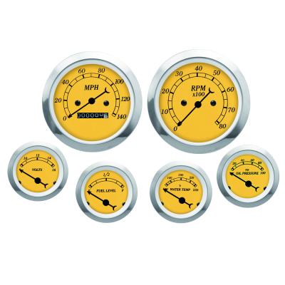 China Classic Design 85mm Classic Series 52mm Yellow Face Black Needle Gauge Kit 6 Meters Contain Mechanical Speedometer Tachometer Water Temperature Volt for sale