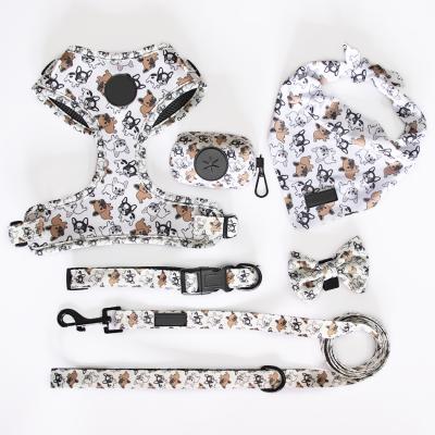 China Popular SPARE Custom Design Dog Harness with Matching Collar Leash Bow Tie and Bandana Set Reversible Neoprene Dog Harness Vest for sale