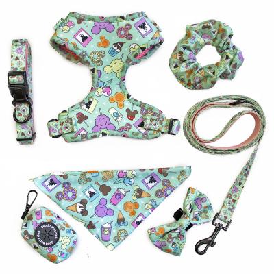 China Custom Reflective Pattern Dog Harness Set Hot Selling Soft Mesh Neoprene Dog Harness Dog Collar Leash Set for sale