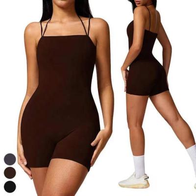 China QUICK DRY Wholesale Women's Clothing Jumpsuit Ladies Seamless One Piece Workout Jumpsuit Sleeveless Short Bodysuit Gym Yoga Workout Romper for sale