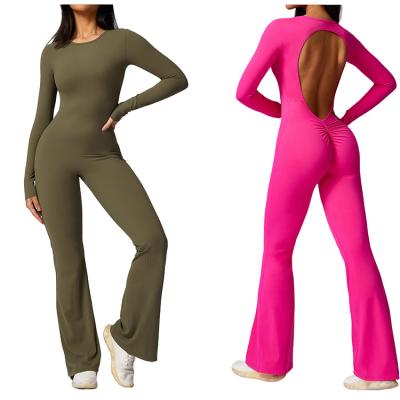 China QUICK DRY High Quality Custom Yoga Bodysuit for Women Long Sleeve Workout Activewear with Open Back One Piece Sports Jumpsuit Wholesale for sale