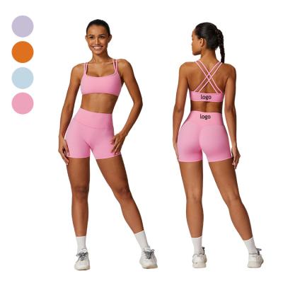 China Breathable Wholesale Women's Yoga Sports Sets Casual Style Yoga Bra Butt-lifting Gym Shorts Suits Tummy Control Workout Clothes for Women for sale